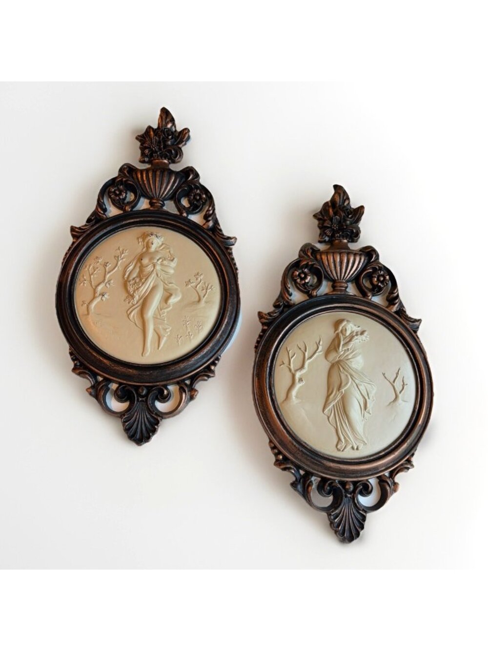 VTG 70s Coppercraft Guild Goddess Cameo Wall Hangings Decor Set of 2 Regency